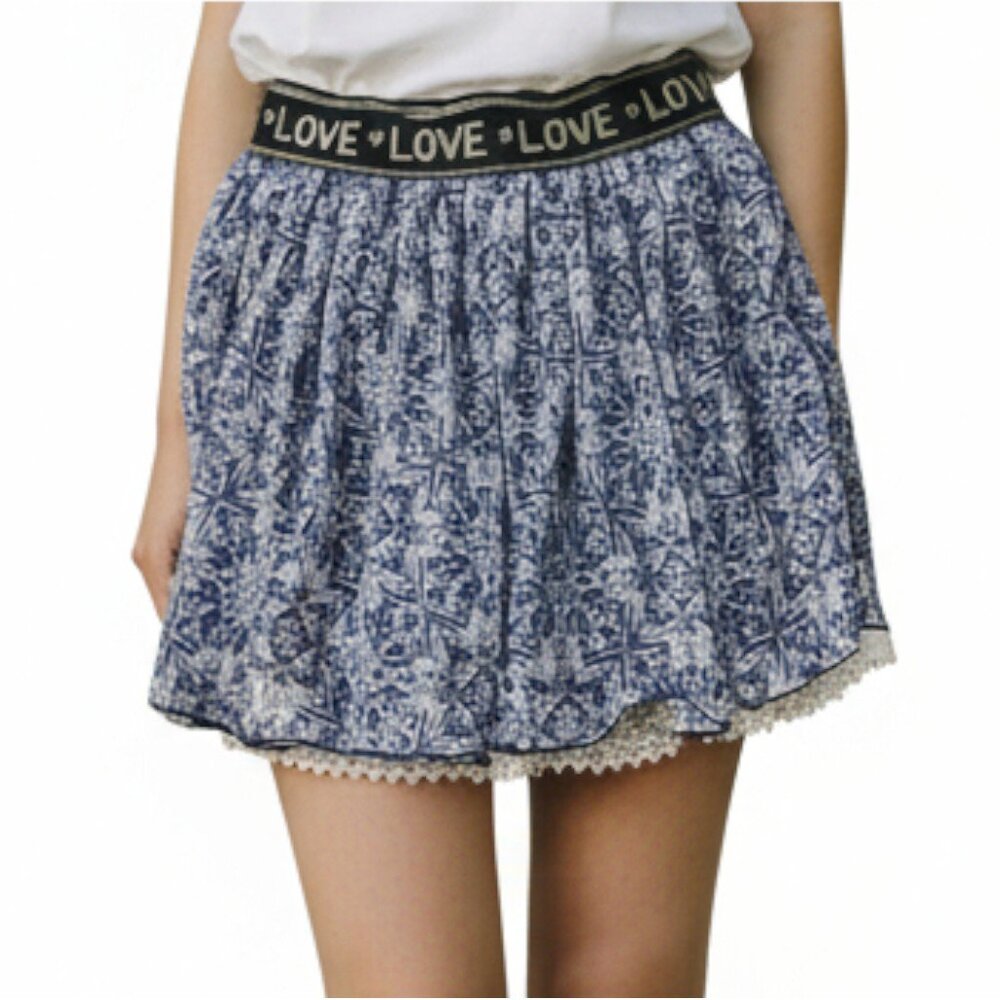 JESSICA SIMPSON Girls Blue Love Lace Lined Pleated Mini Skirt - Size Large